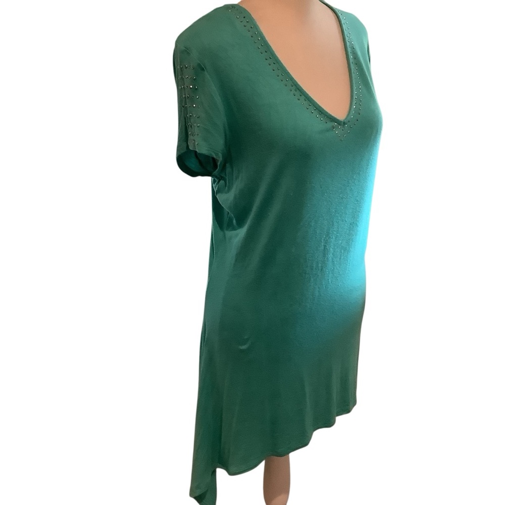 Essentials Teal High Low Handkerchief Flowy Dress Bling Detail EUC